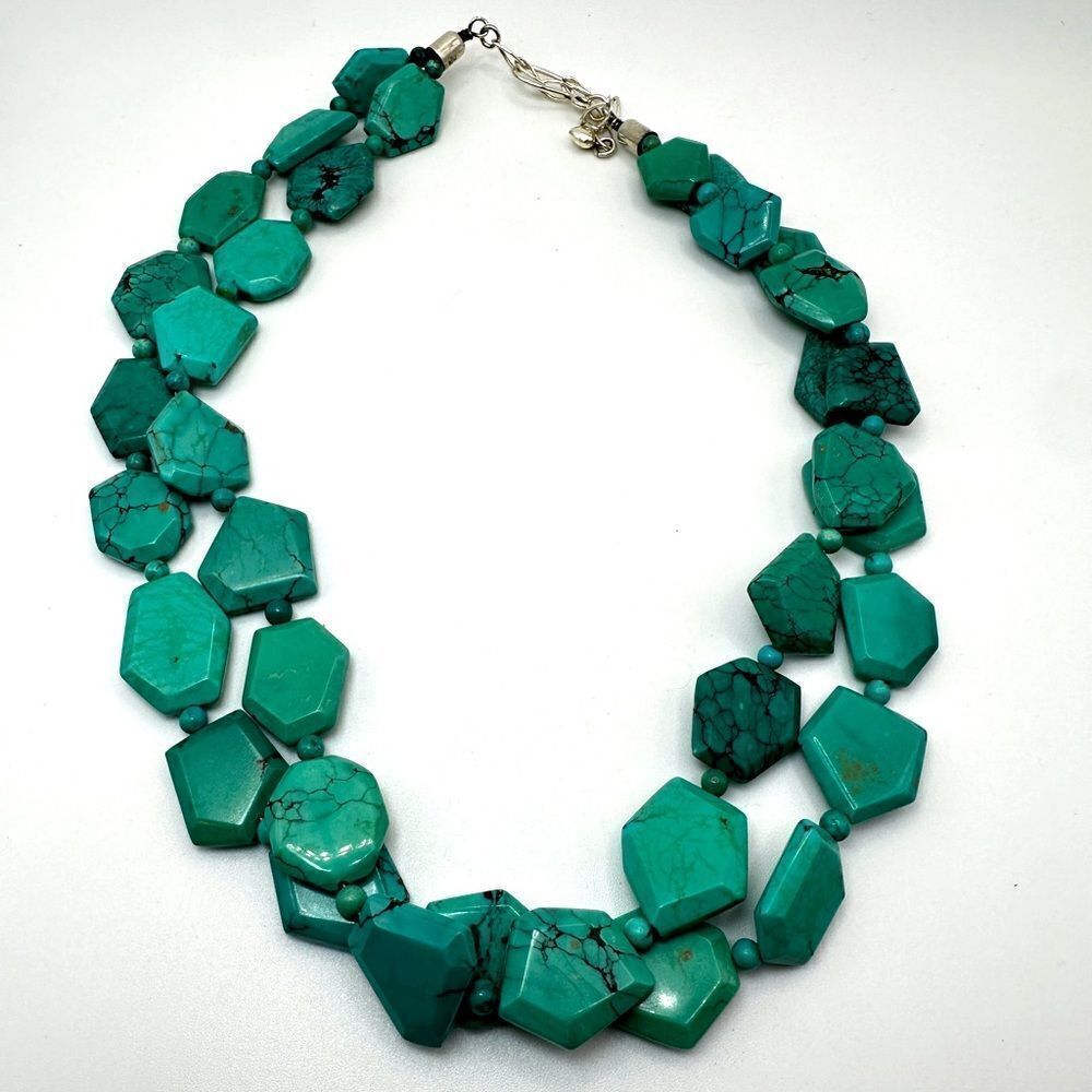 Signed DTR‎ Jay King Double Stranded Geometric shape Turquoise and 925 Necklace!